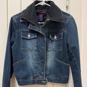BCBG Max Azria Blue Jean Jacket with Sweatshirt Insert Sz M